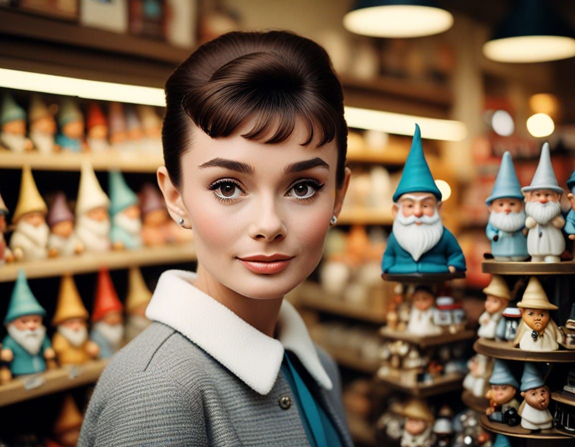 Audrey Hepburn Shopping at Gnome Depot in Film