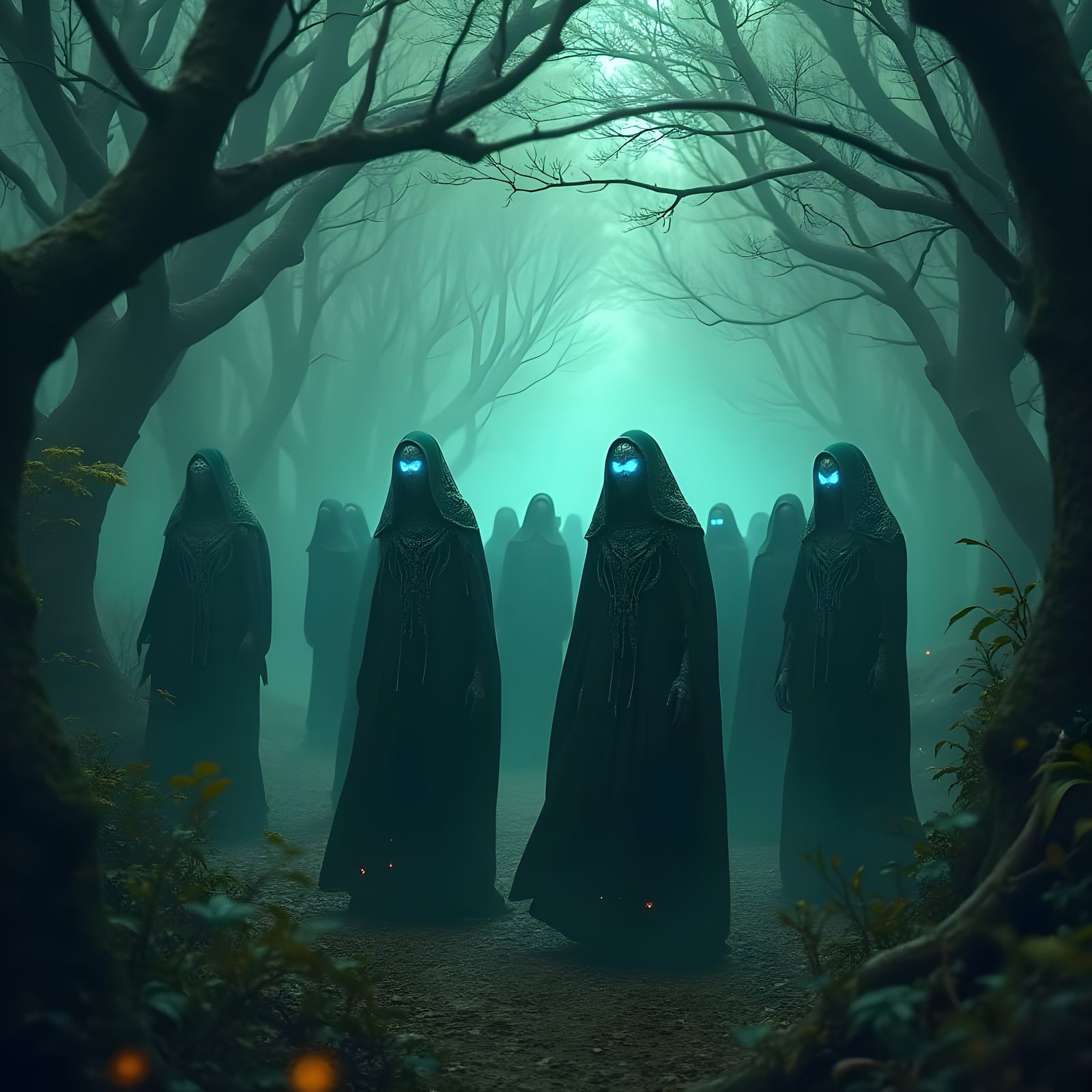 Ethereal Forest of Mysterious Aliens in a Glowing Realm