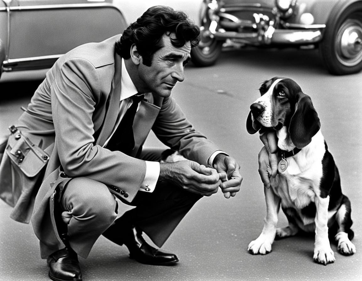Columbo and Dog in 1970s TV Style