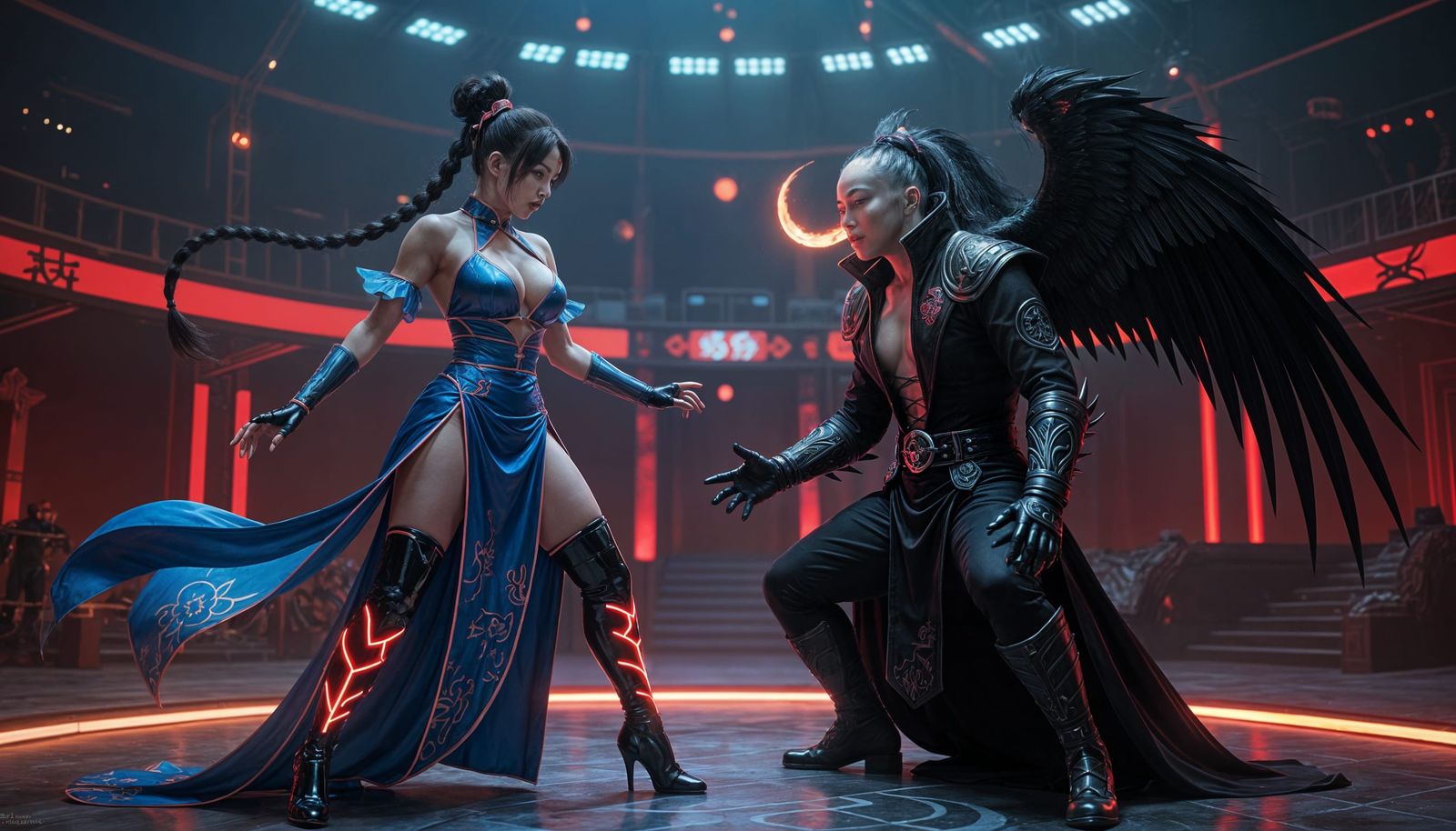 Chun-Li vs Goth Ken in Neon Arena