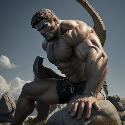 Colossal Roman Bodybuilder Flexing in Sunlight