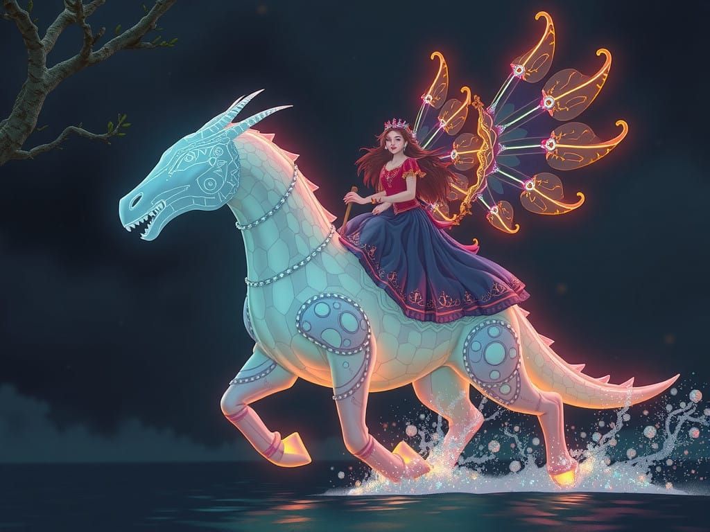 Luminous Goddess Rides Glowing Steed