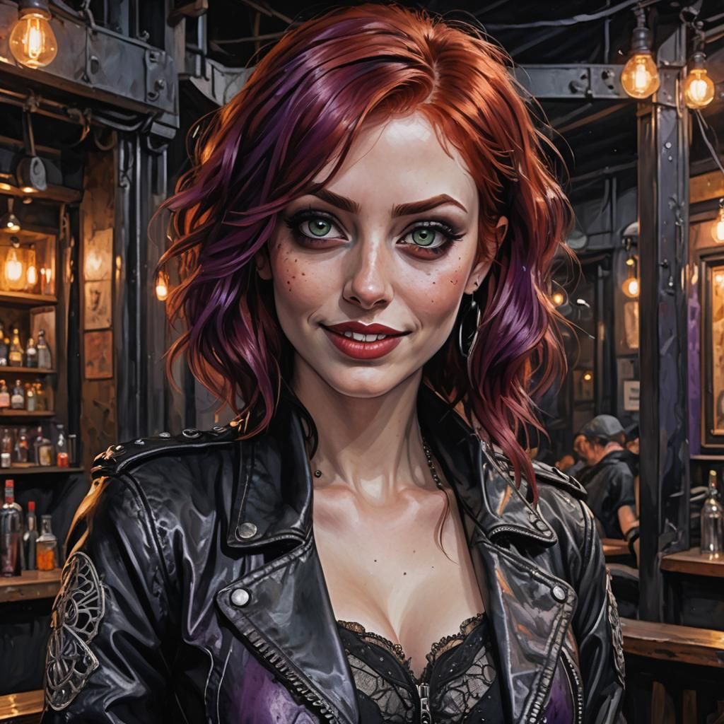 Gothic Woman Portrait in Post-Apocalyptic Bar