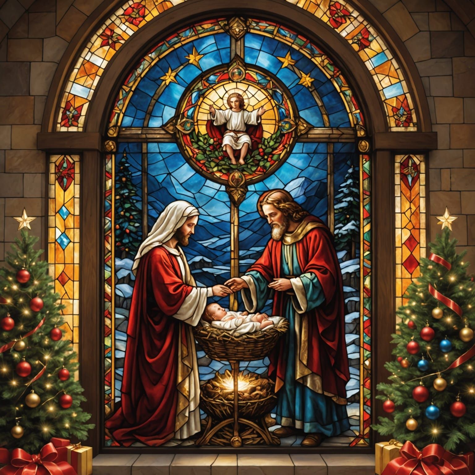 Stunning Christmas Stained Glass Window in Hyper-Realistic 3...