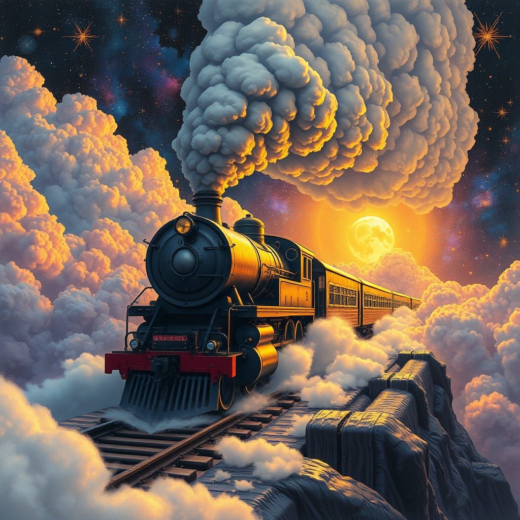 Cosmic Steam Train Illustration in Astral Colors
