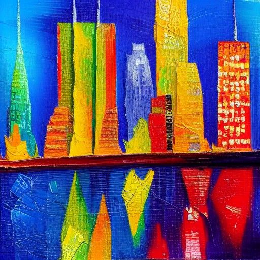 New York City in Neo-Impressionist Oil Painting Style