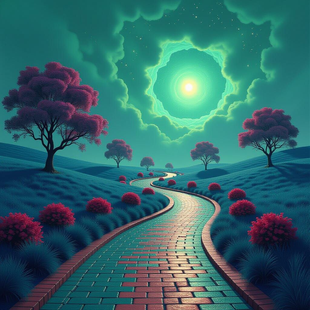Surreal Path to a Cosmic Rift in Dreamlike Digital Art