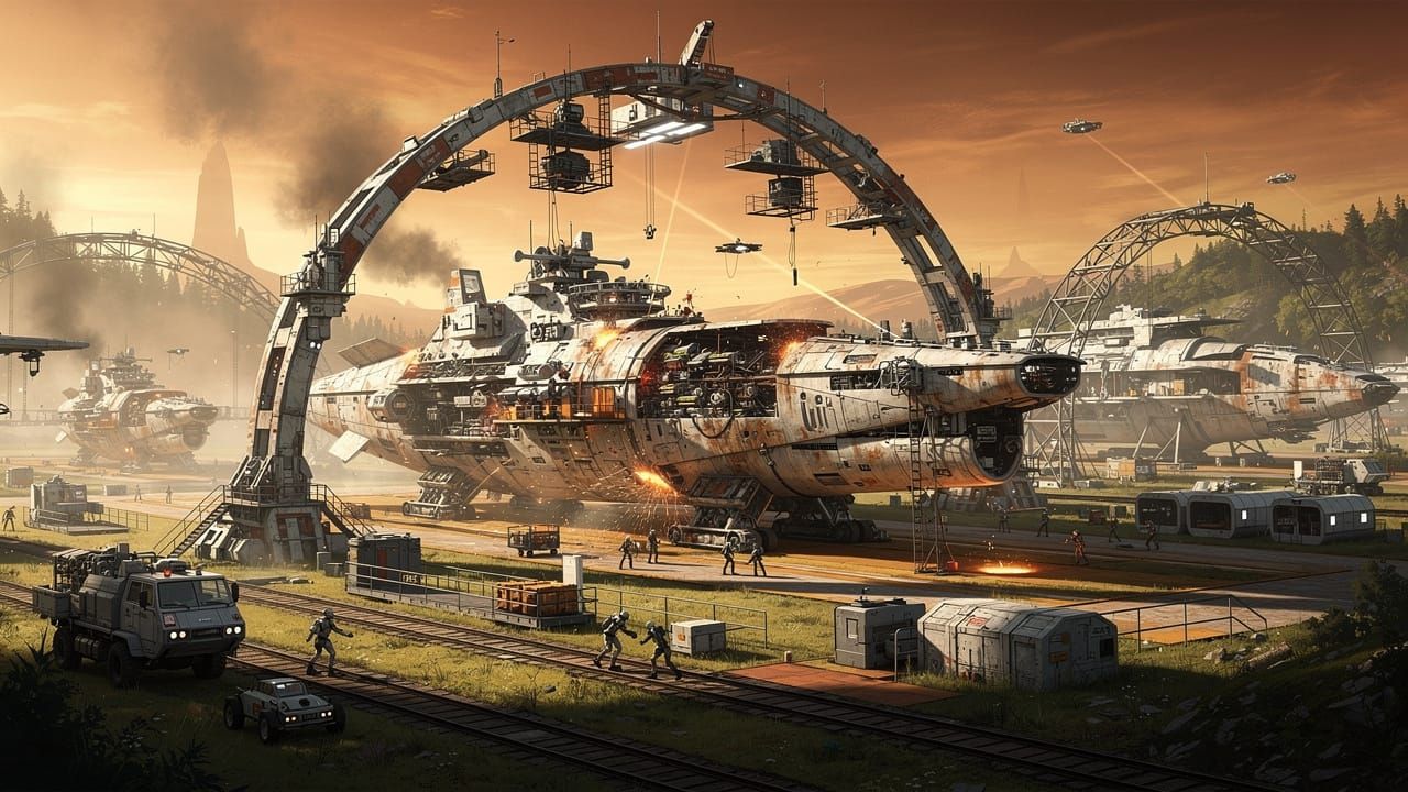 Gigantic Spaceship Refit Station on Alien Planet