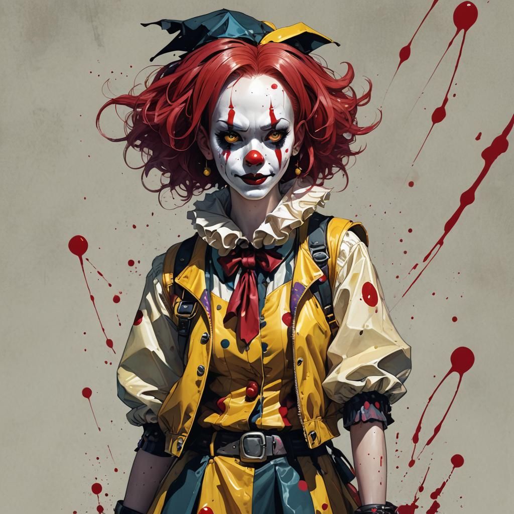 a punk girl dressed as a clown with red hair