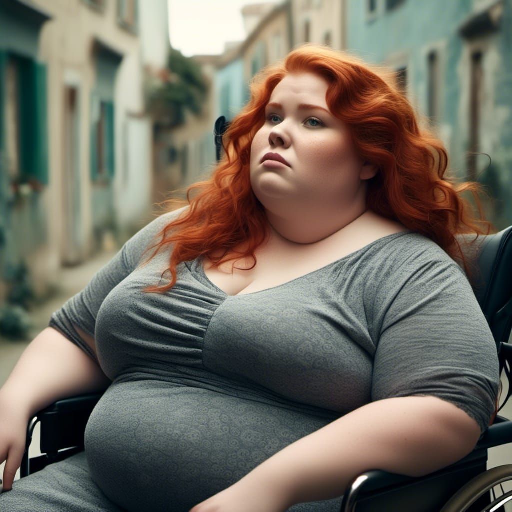 Hyperrealistic Image of a Sad, Plus-Size Redhead
