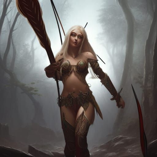 Elven Warrior in Bikini Armor, Hyperdetailed Digital Art