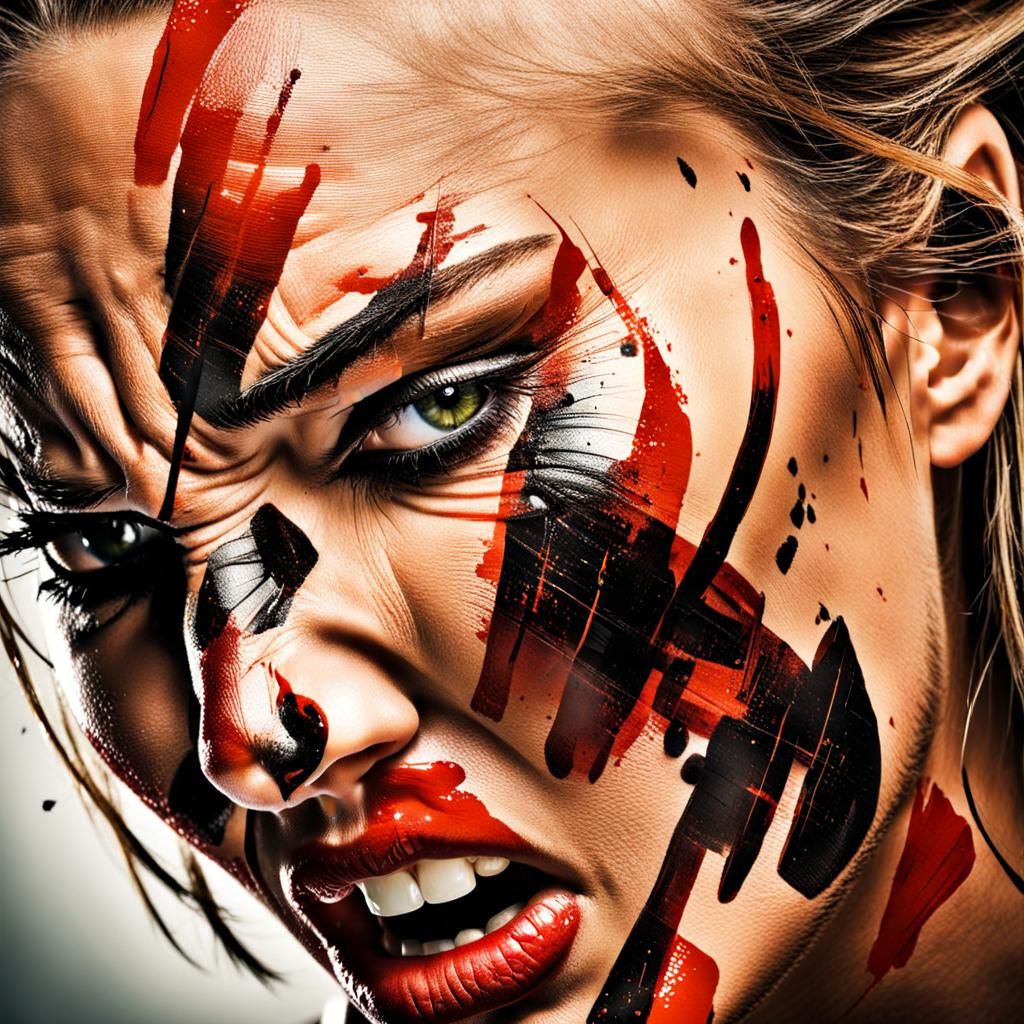 Woman's Face Conveys Anger and Determination