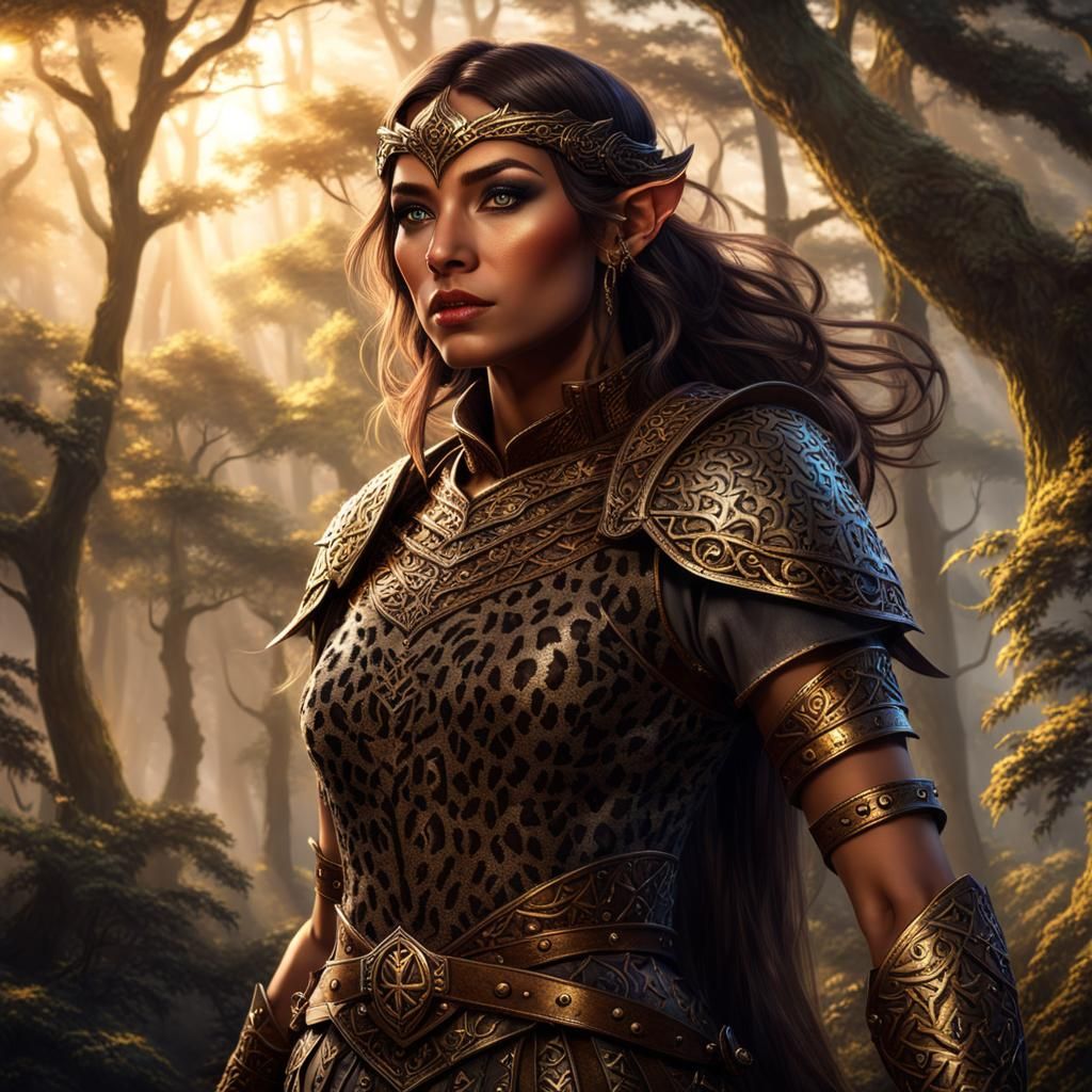 Half-Elf Warrior in Fantasy Landscape