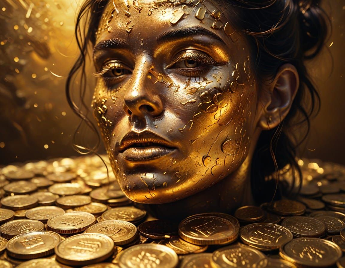 Surreal Close-Up of Person Surrounded by Gold