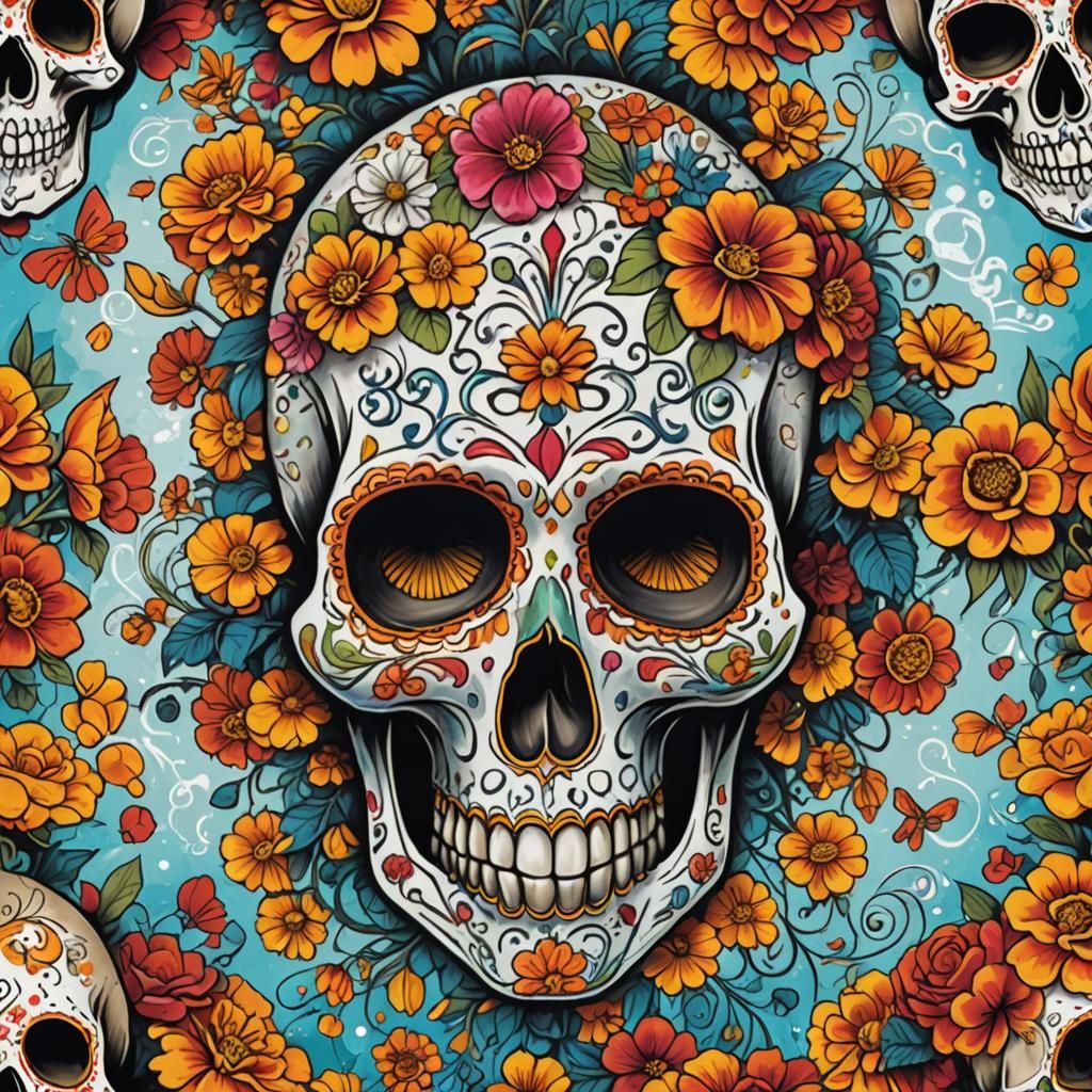 Day of the Dead Female Skull Graffiti Art