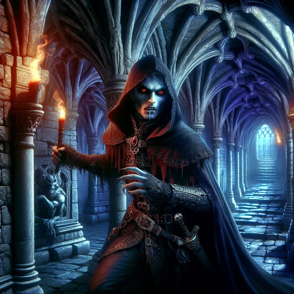 Vampire Lurking in Catacombs of Fantasy World