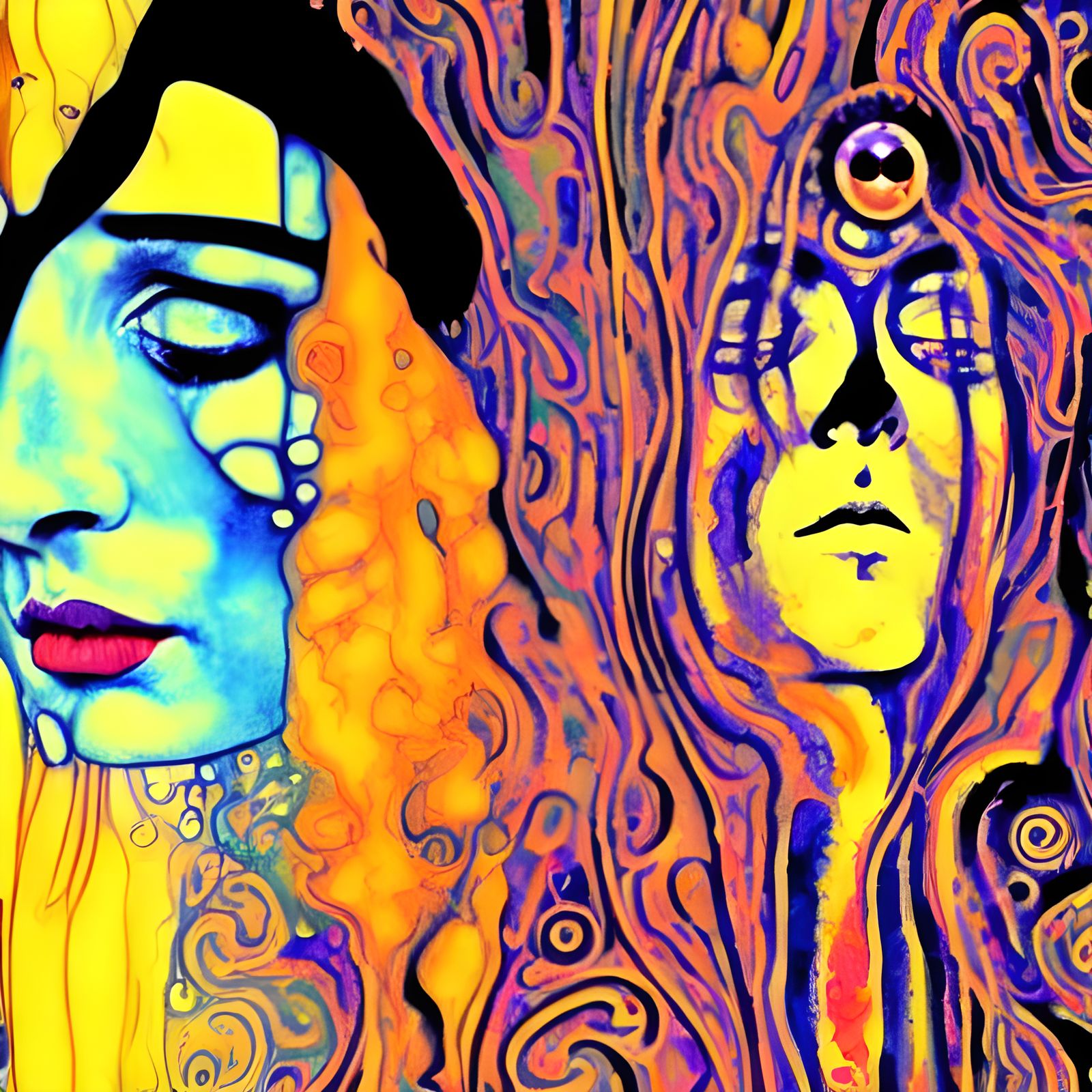 Melancholic Hippie Woman in Expressionist Watercolor