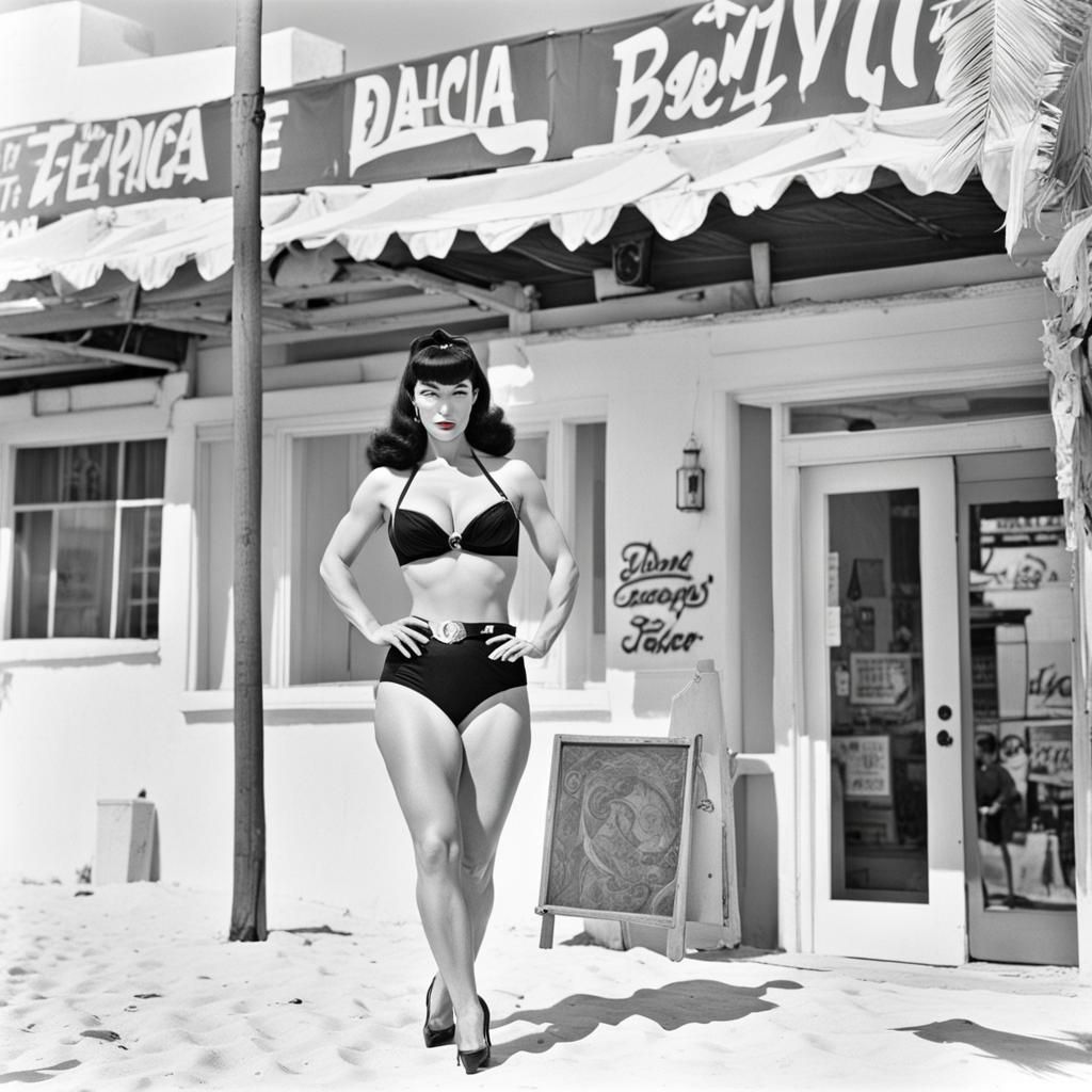 Bettie Page on Miami Beach: Anime Art Style