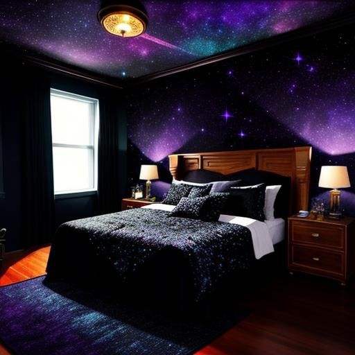 Vibrant Art Deco Bedroom with Starry Night Aesthetic