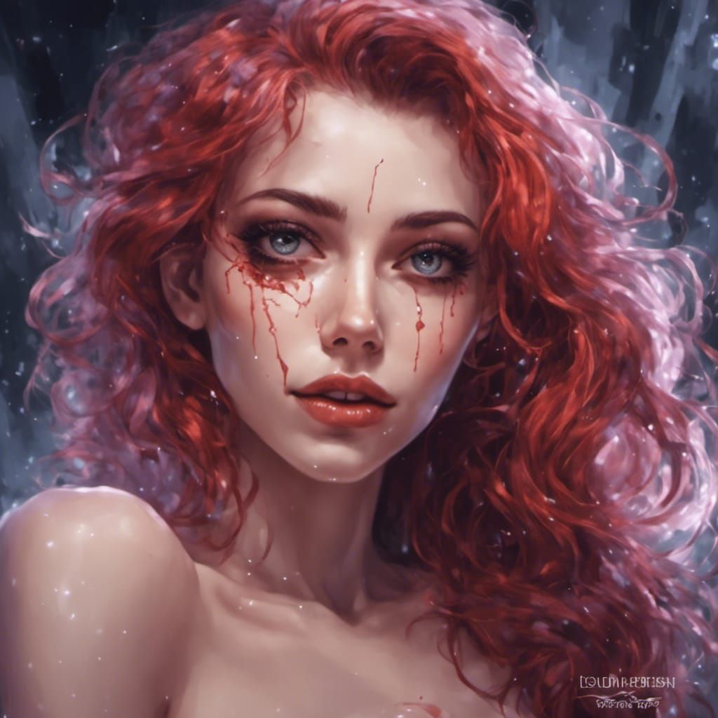 Striking Portrait of Red-Haired Woman with Mascara