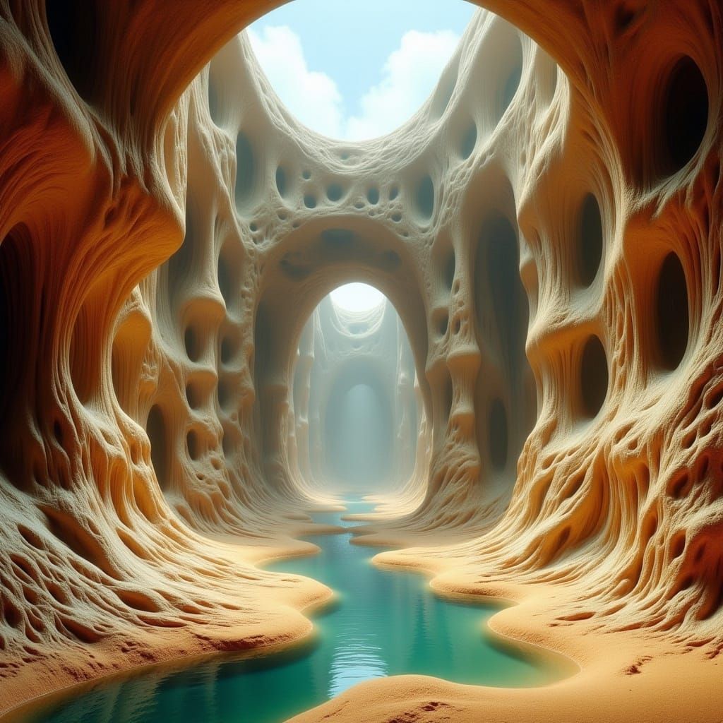 Eerie Alien Landscape with Biomechanical Architecture