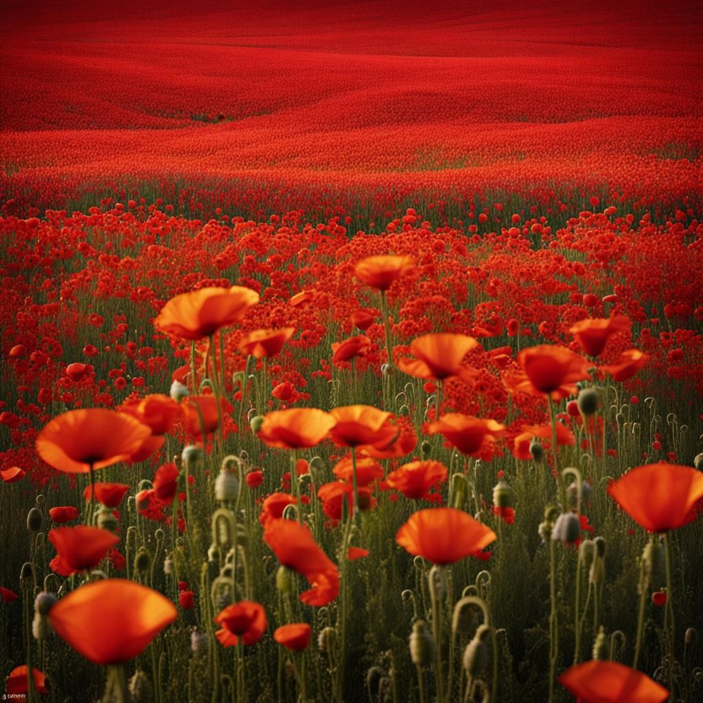 Endless Blood Red Poppy Field Vista