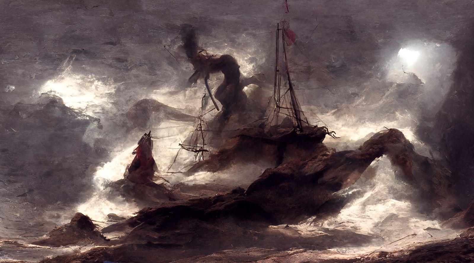 Red Demon Sailing Ship at Night