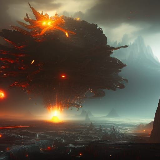 Sci-Fi Planetary Explosion in Detailed Matte Painting