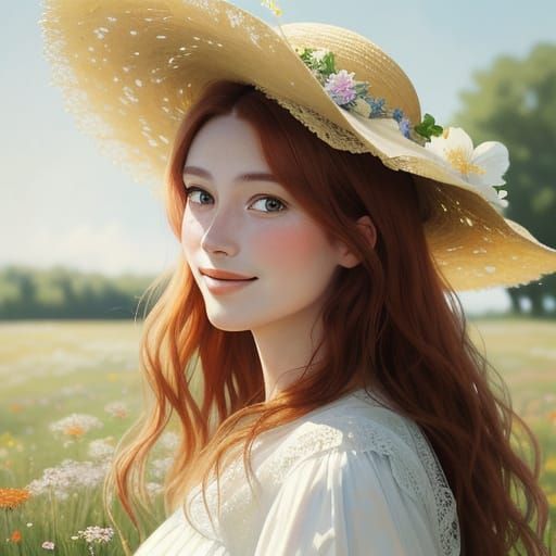 Impressionistic Portrait of a Woman with Wildflowers