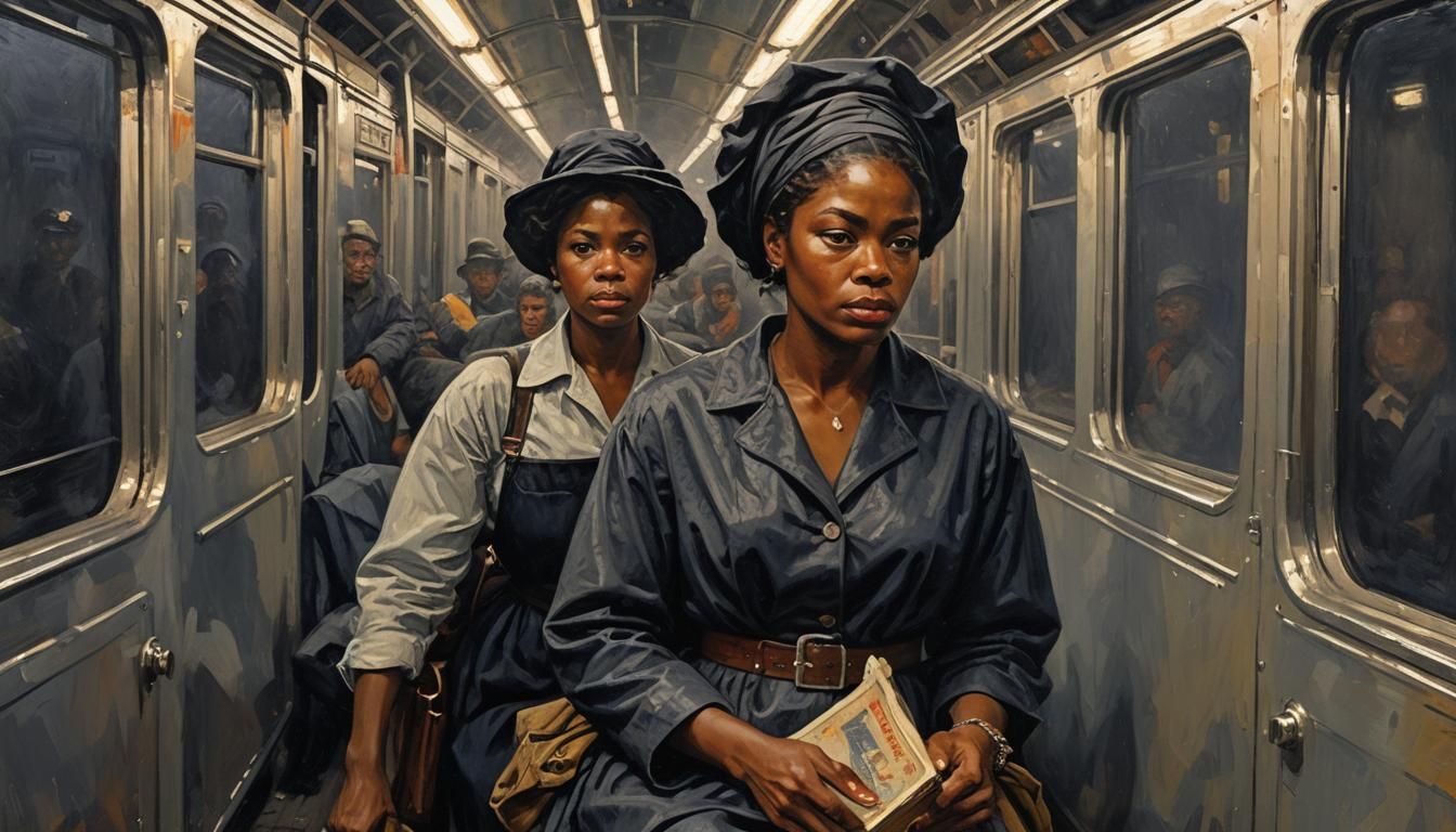 Black Woman on Midnight Train: Impasto Oil Painting
