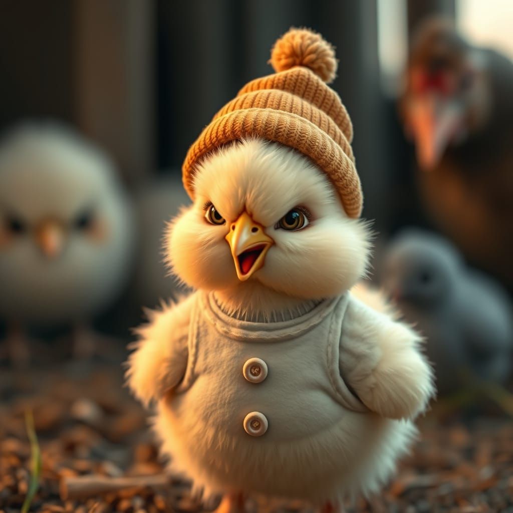 Angry Baby Chicken in Children's Book Style