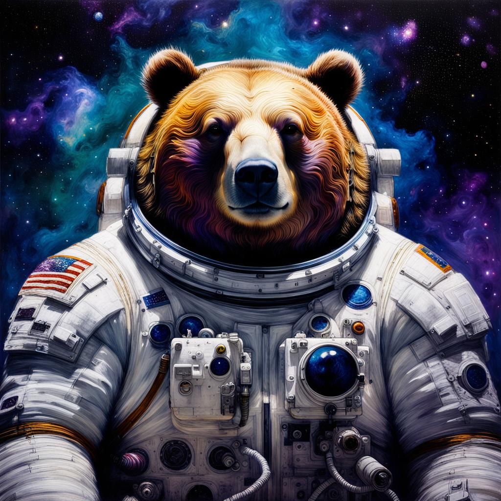 Obese Bear Astronaut in Space: Digital Art