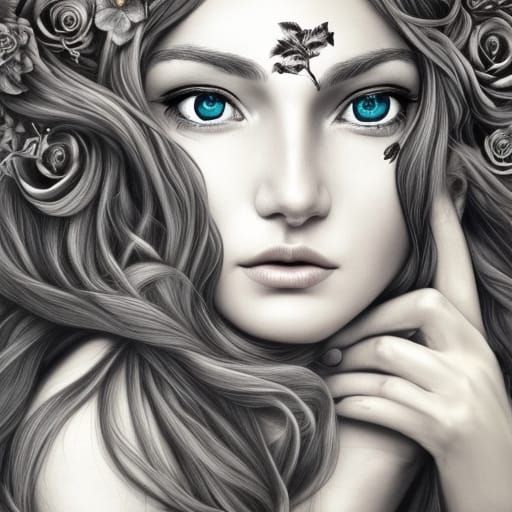 Highly detailed charcoal drawing