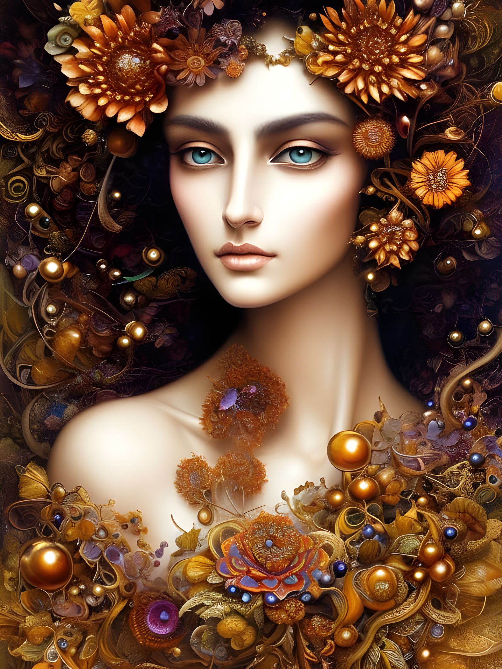 Flower Fractal Woman Portrait in Golden Hour