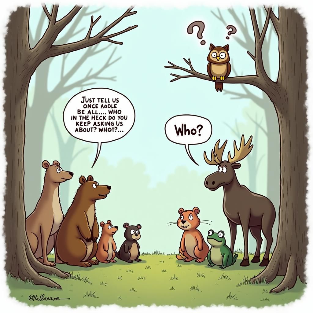 Funny Cartoon: Confused Animals and the Owl's Question