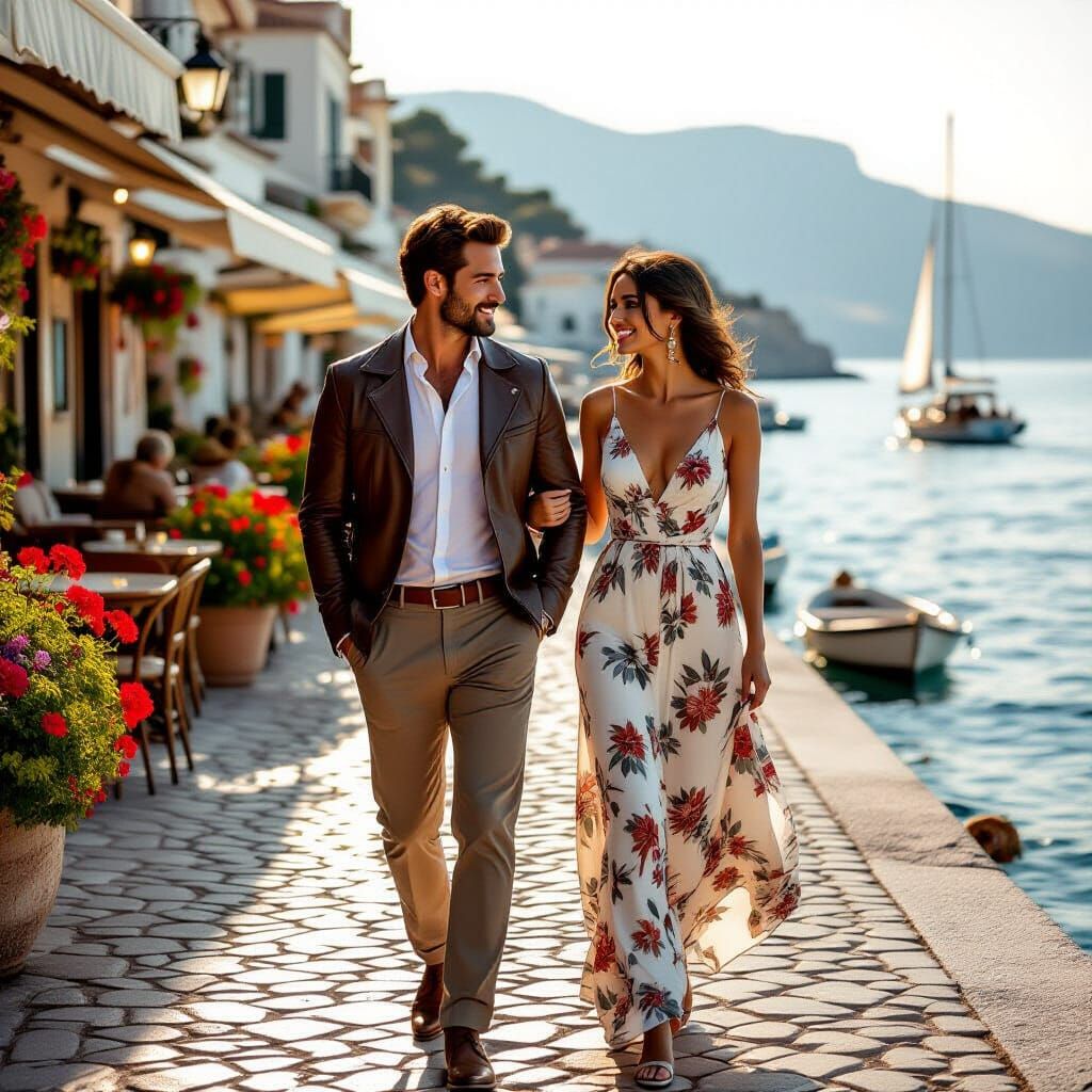 Romantic Seaside Stroll in Golden Light