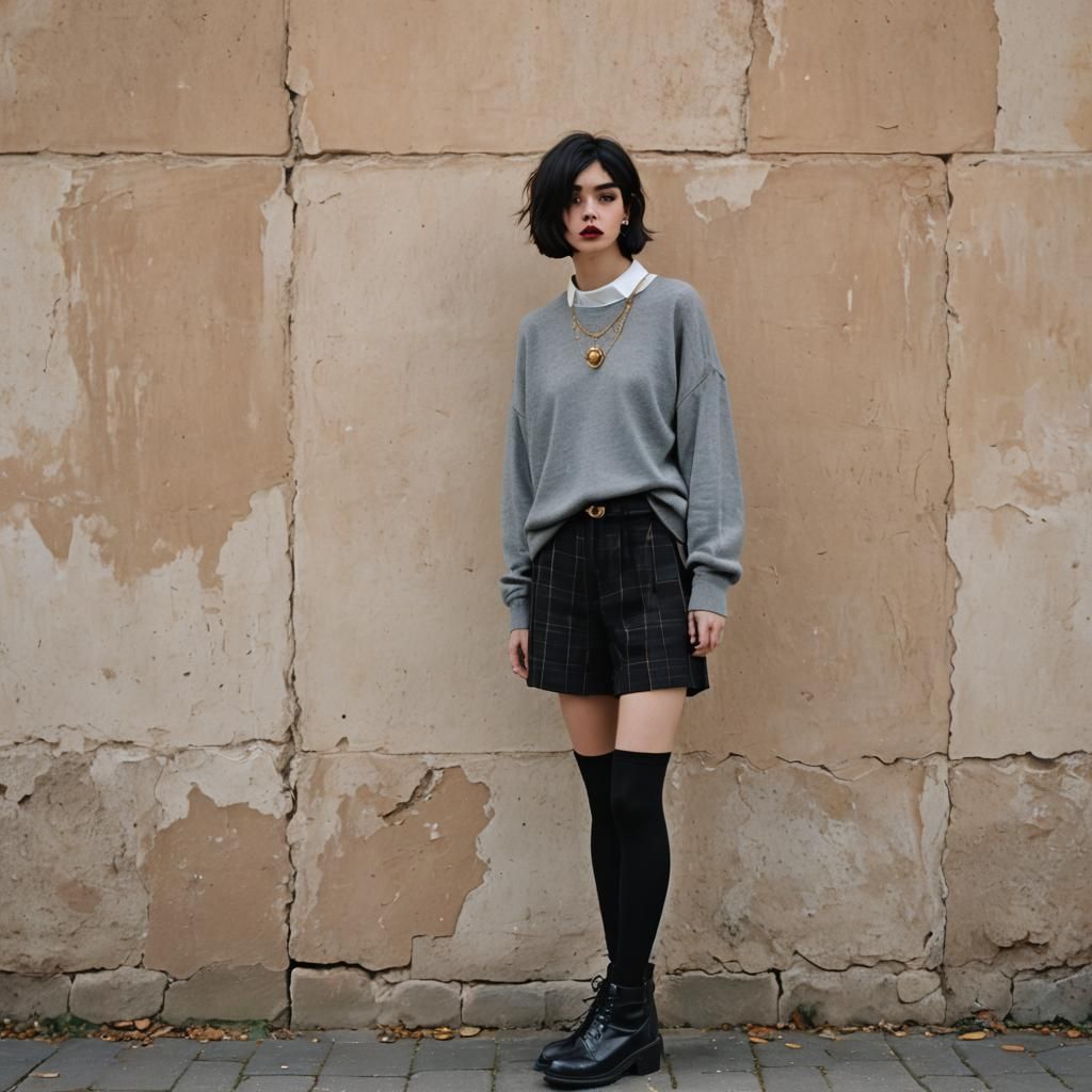 French Teen with Plant in Swirling Cloudscape
