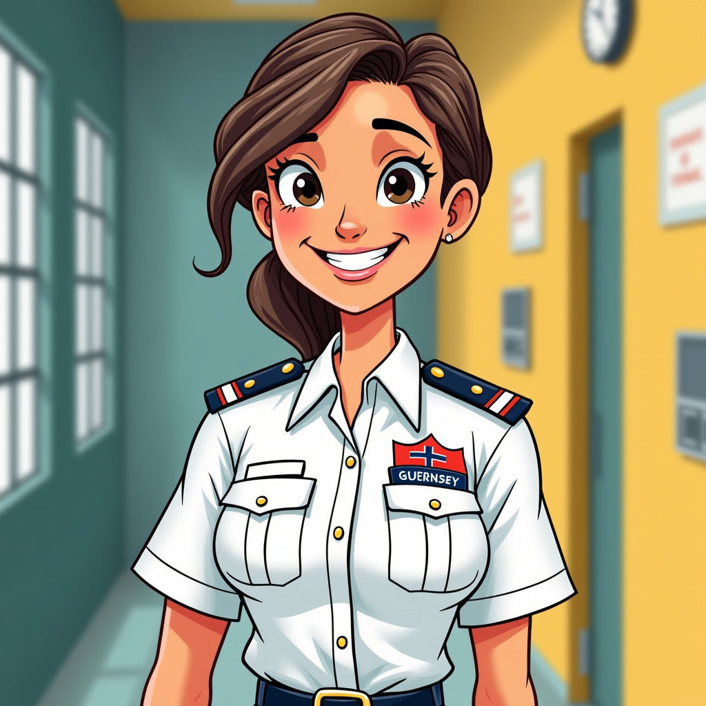 Cartoon-Style Image of Smiling UK Prison Officer
