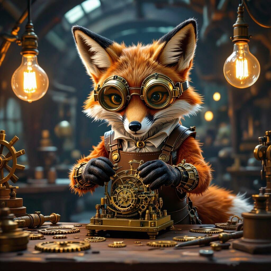 Victorian Fox Builds Clockwork Automaton in Cavernous Worksh...