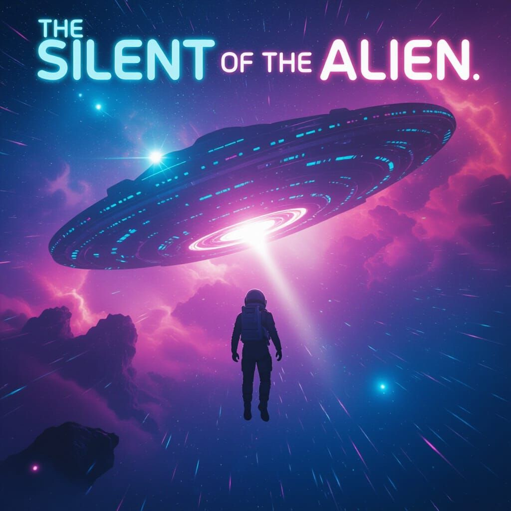 Alien Spaceship Movie Poster in Synthwave Style