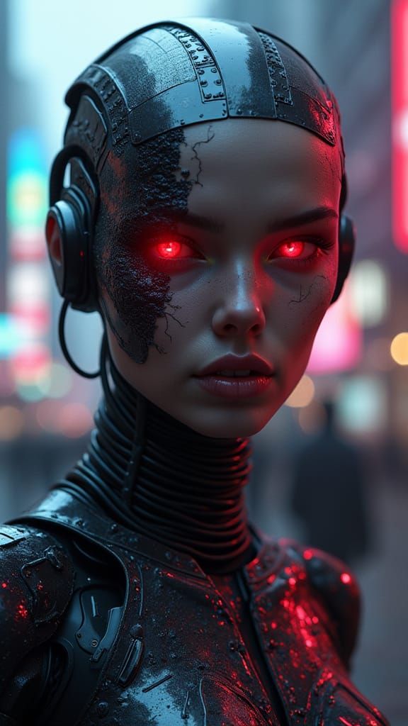 Cyberpunk Android Woman Radiates Neon Mystery