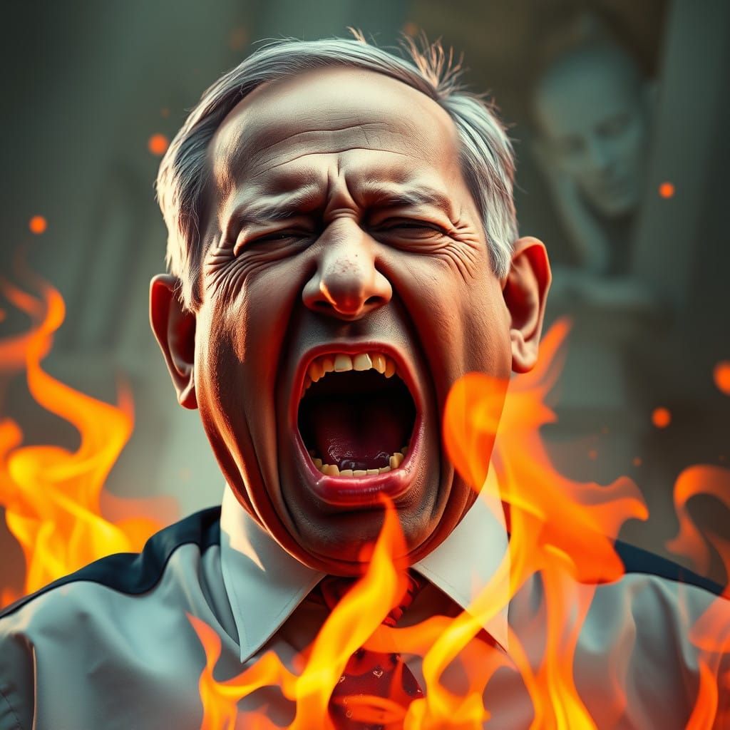 Netanyahu in Hell's Torment, a Fiery Descent