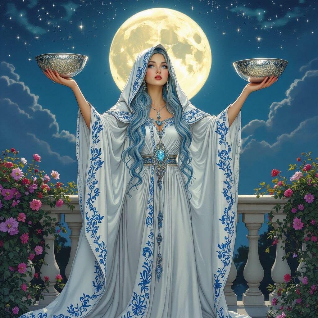 Ethereal Moonlit Woman in Art Nouveau Style