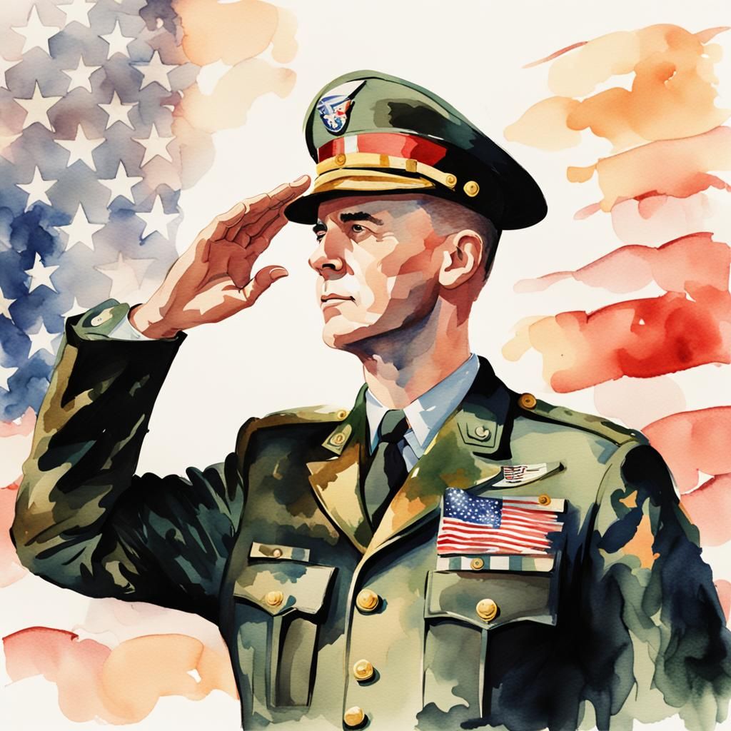 Man Saluting with Watercolor American Flag