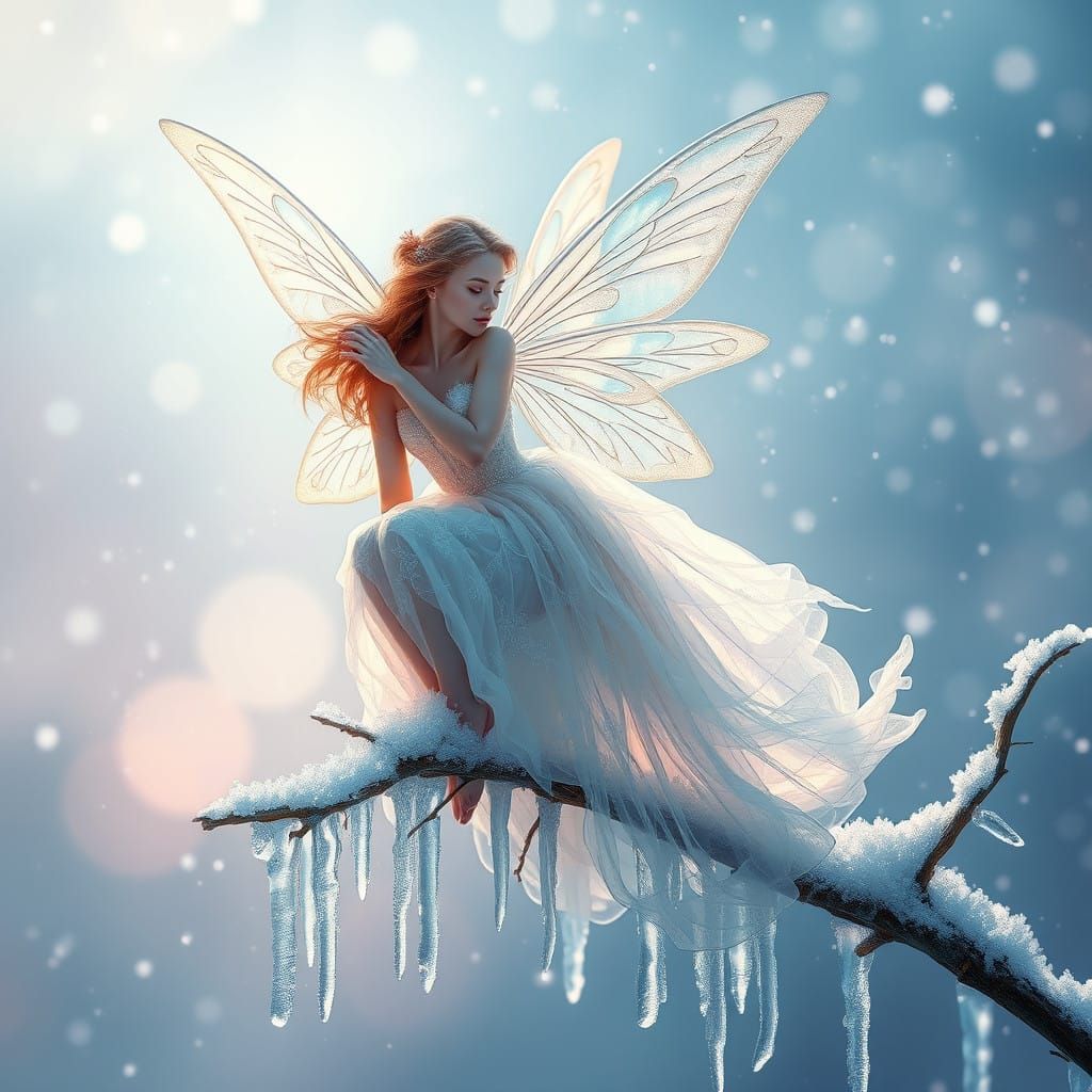 Ethereal Fairy Ascends with Iridescent Wings and Crystalline...