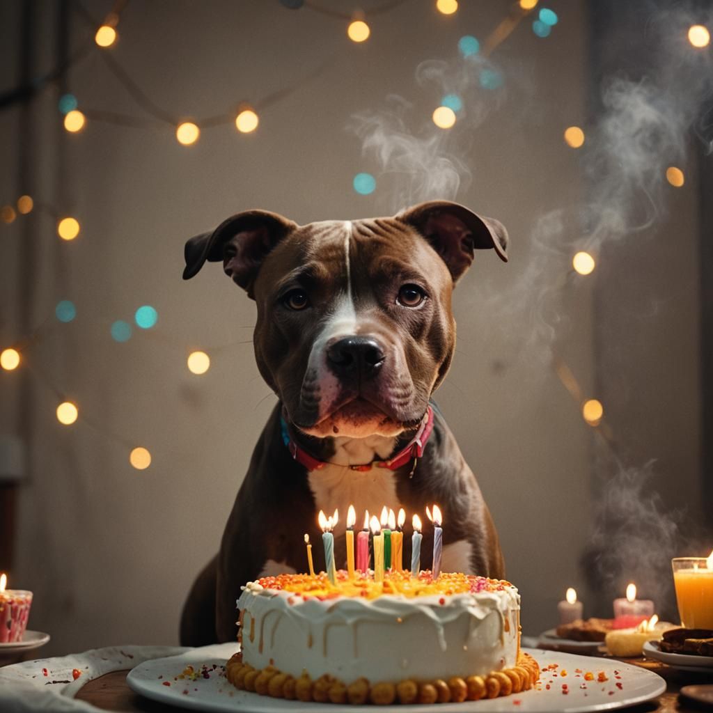 Pitbull Birthday: Cinematic Film Still in Vibrant Colors