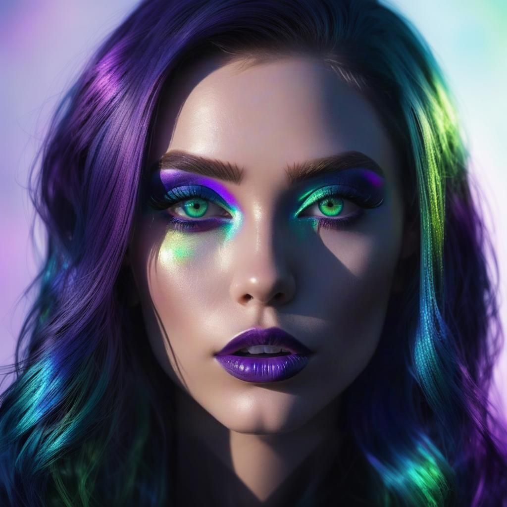 Beautiful young lady with Oil slick hair with iridescent col...