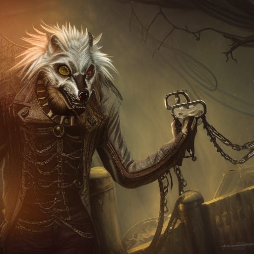 Steampunk Gothic Albino Werewolf in Detailed Matte Painting