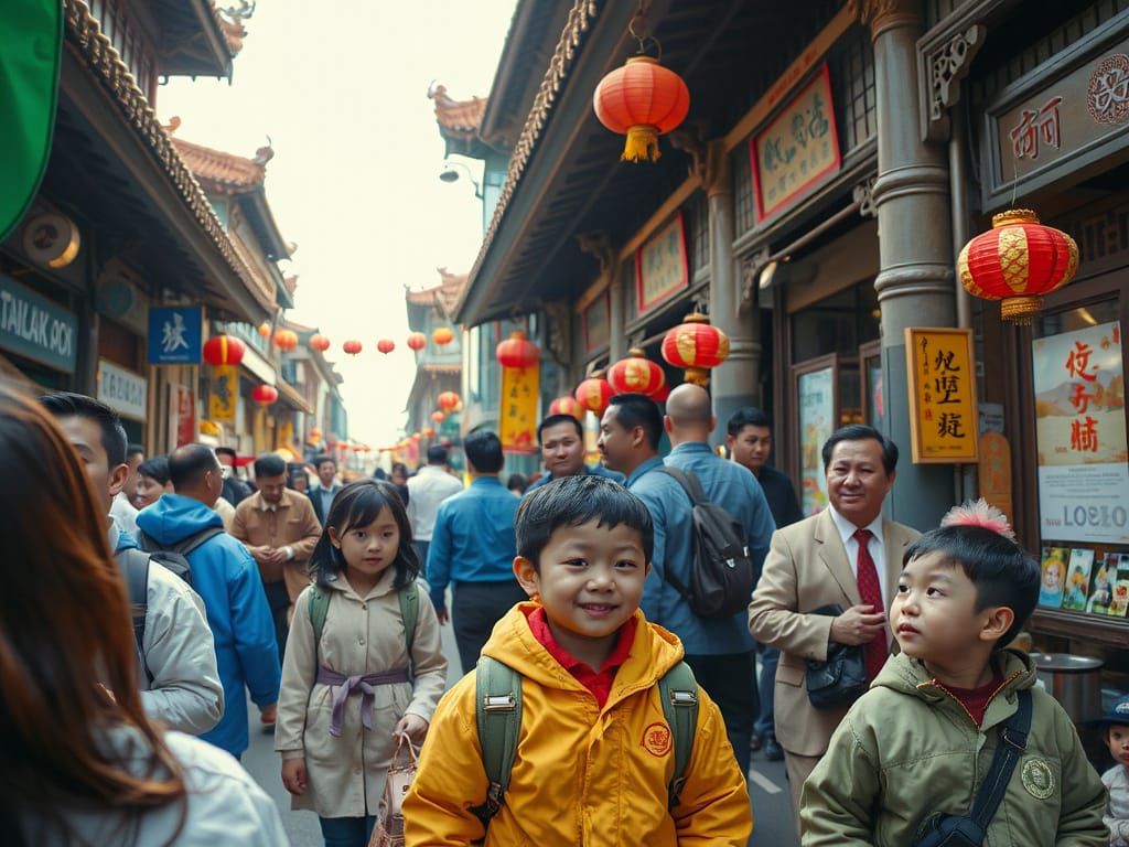 Oriental Cityscape Blends Tradition and Modernity with Playf...