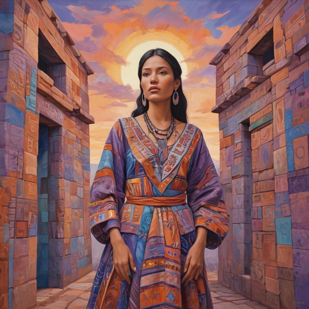 Navajo Princess in Vibrant Oil Painting